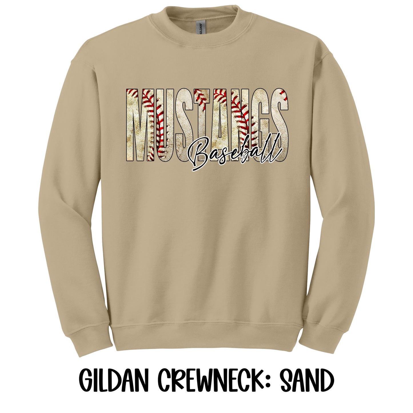 Baseball Letters Mustangs Baseball- Gildan CREWNECK