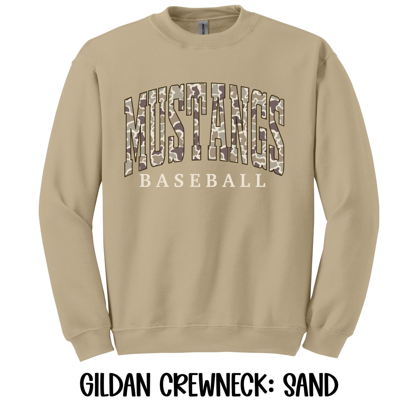 Camo Mustangs Baseball- Gildan CREWNECK