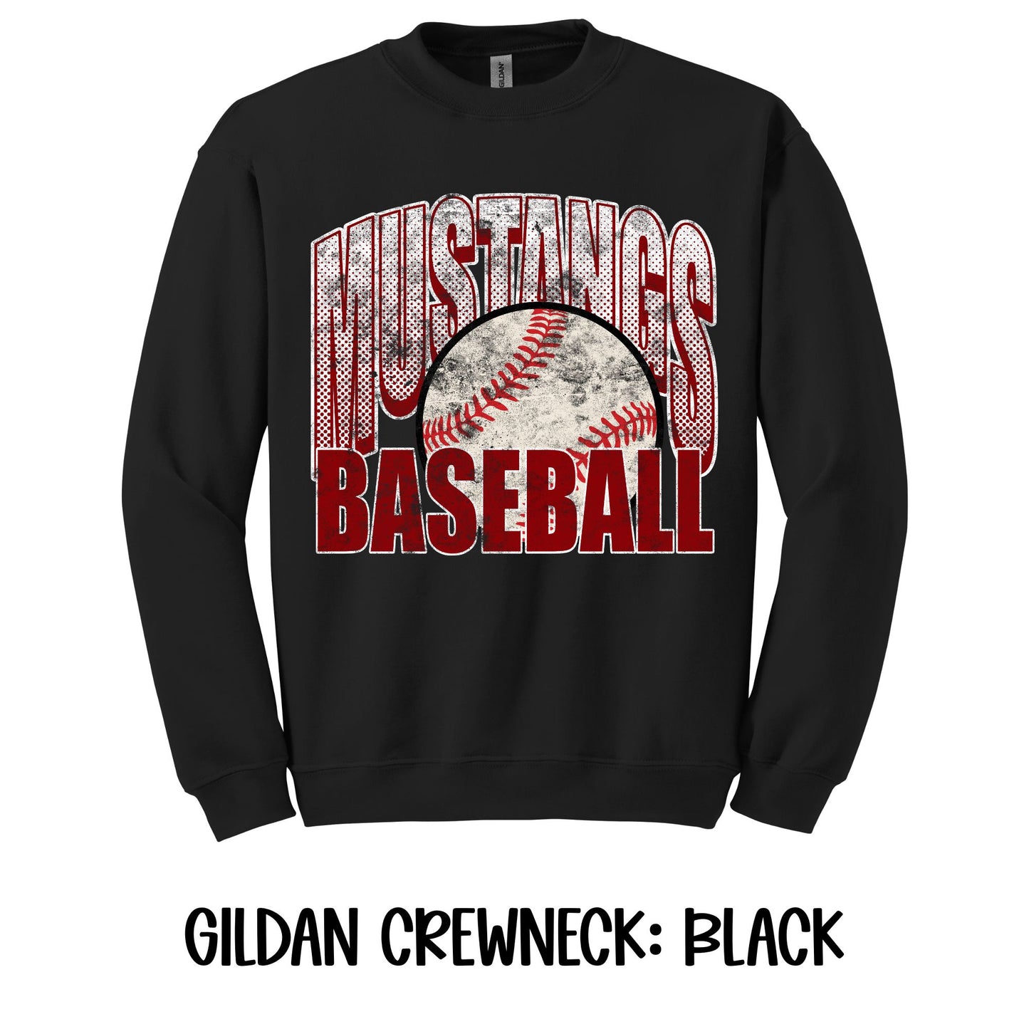 Distressed Mustangs Baseball- Gildan CREWNECK