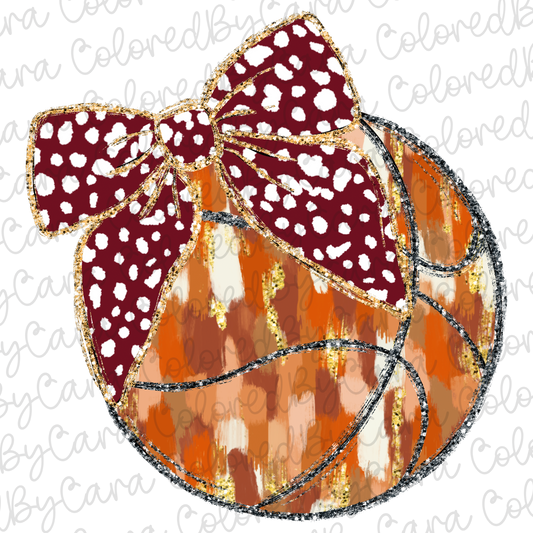 Maroon Bow Coquette Basketball PNG File