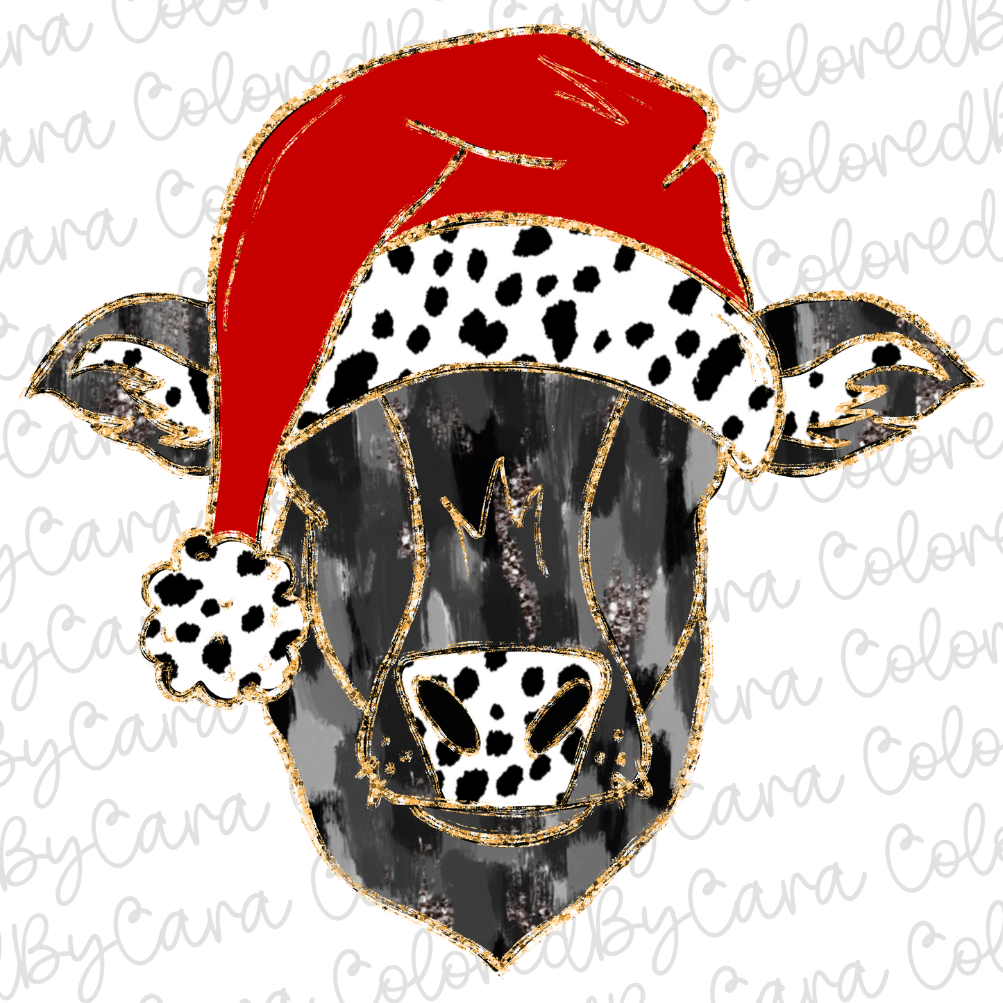 Black Angus Christmas Cow PNG File