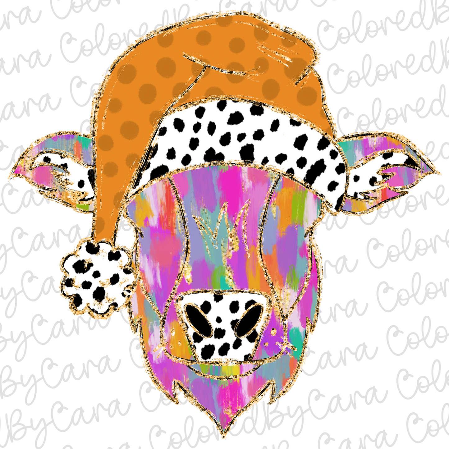 Colorful Christmas Cow PNG File
