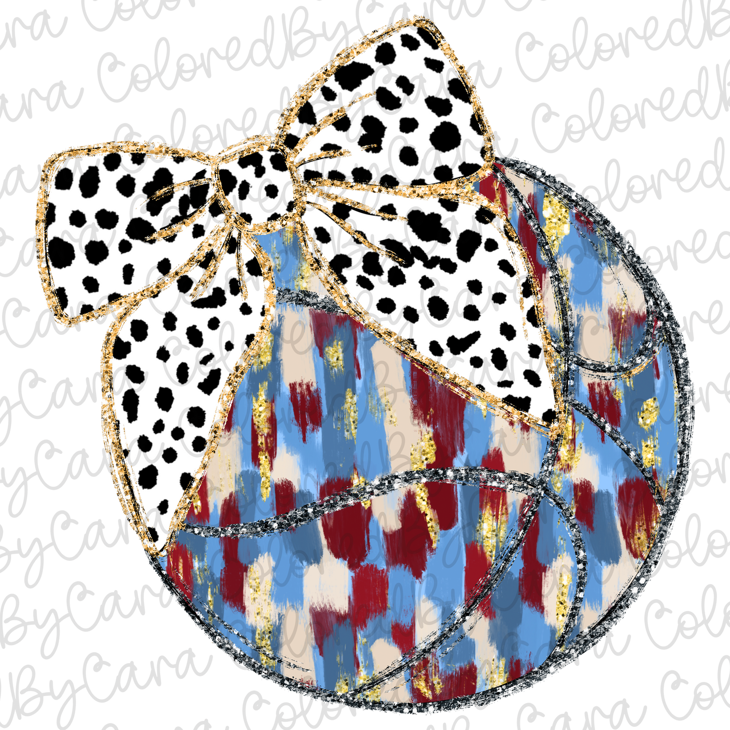 Blue and Red Coquette Glitter Basketball PNG File