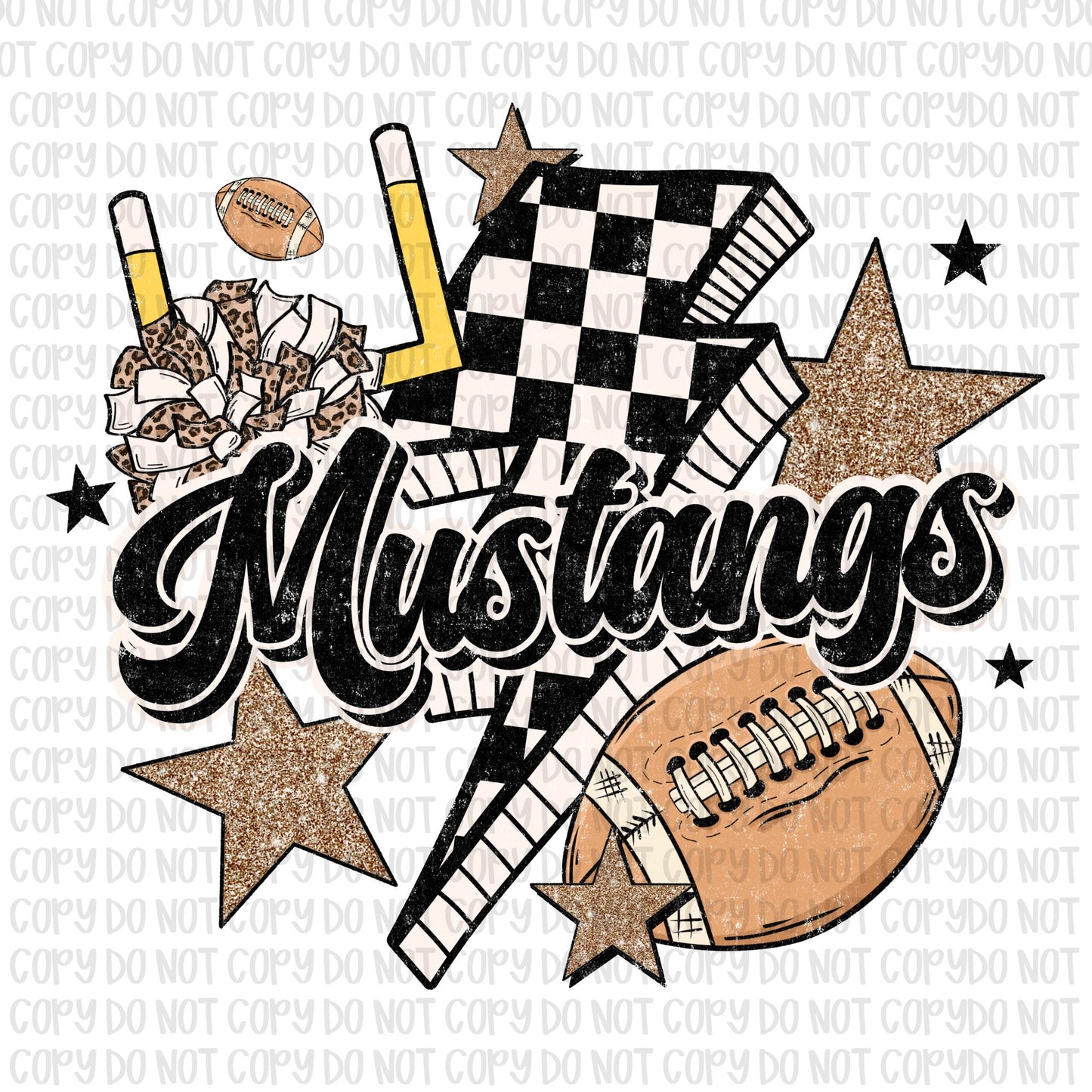 Retro Checkered Mustangs Football