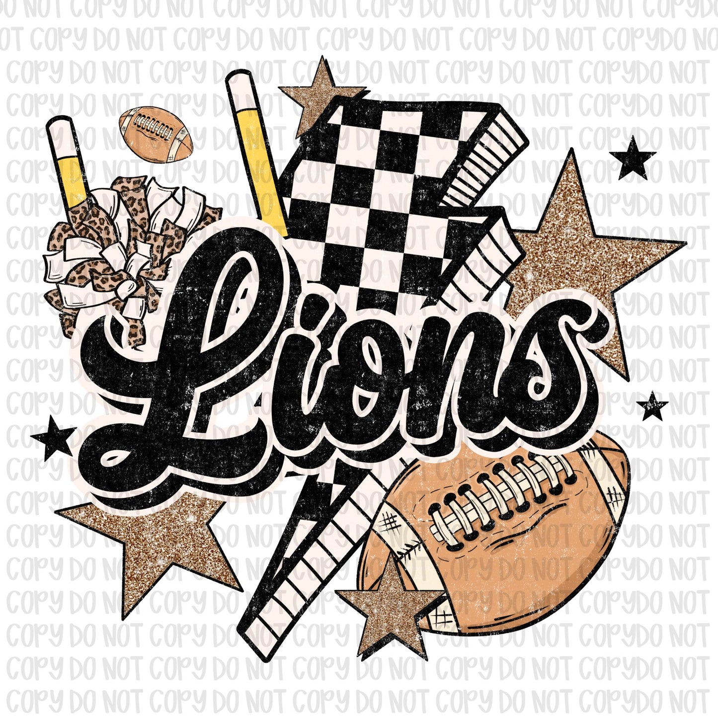 Retro Checkered Lions Football