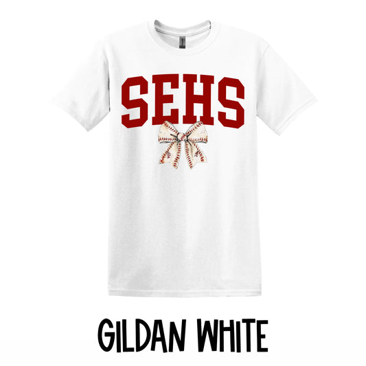 SEHS Coquette Baseball Bow T-Shirt~Gildan