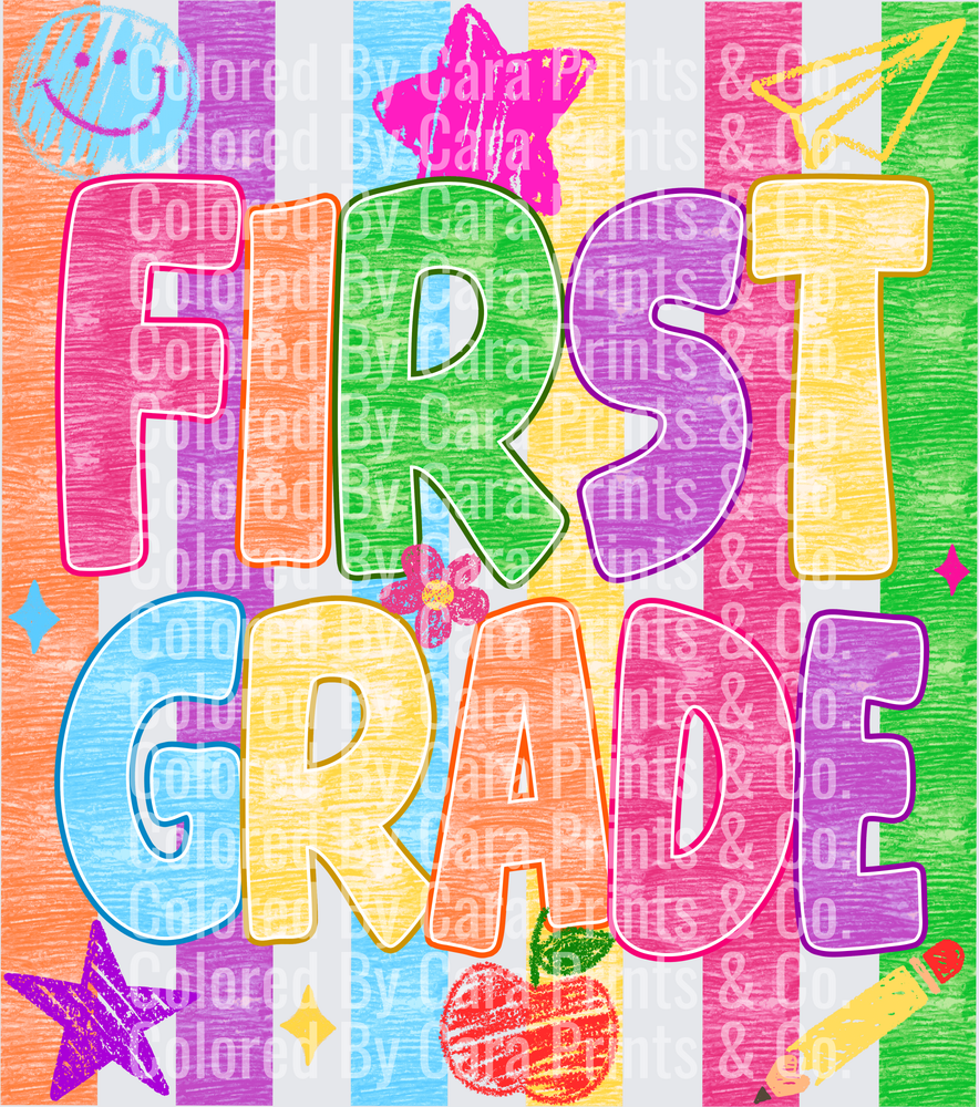 Striped first grad crayon