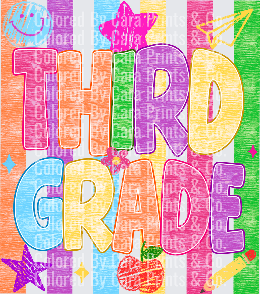 Striped third grade crayon