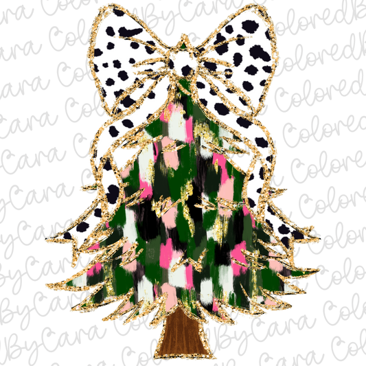 Green and Pink Coquette Christmas Tree PNG File