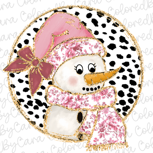 Pink Grand Millennial Snowman PNG File