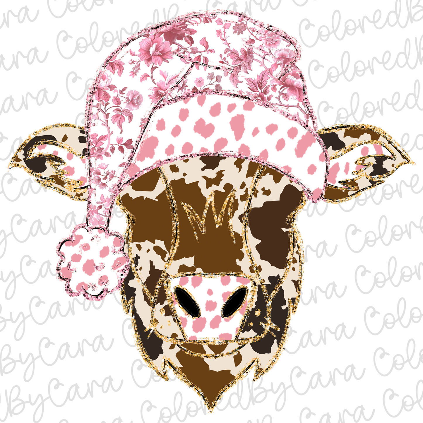 Pink Grand Millennial Cow PNG File