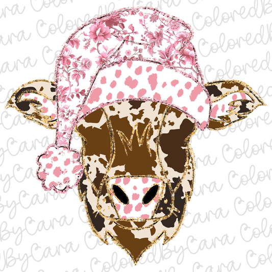 Pink Grand Millennial Cow PNG File