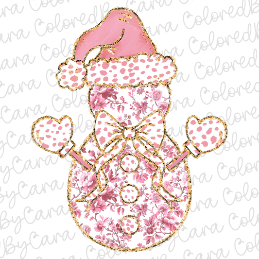 Pink Grand Millennial Snowman PNG File