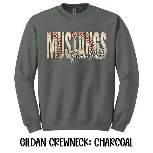 Baseball Letters Mustangs Baseball- Gildan CREWNECK