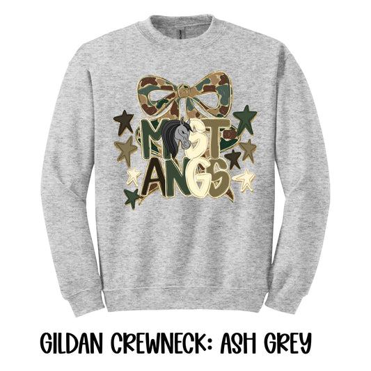 Mustangs Camo Bow- Gildan CREWNECK