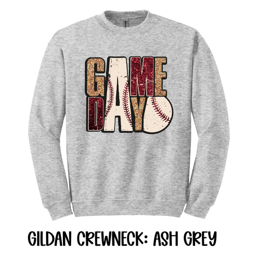 Game Day Faux Glitter- Gildan CREWNECK