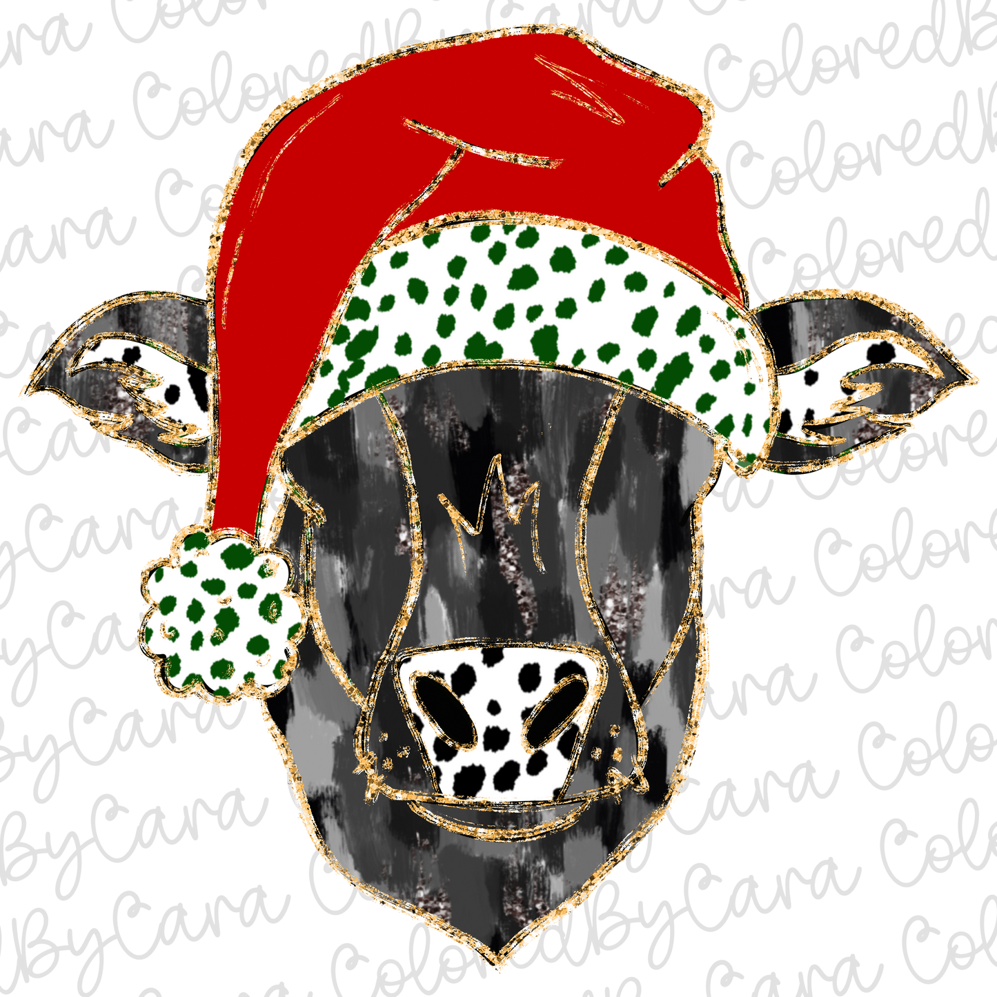 Black Angus Christmas Cow PNG File