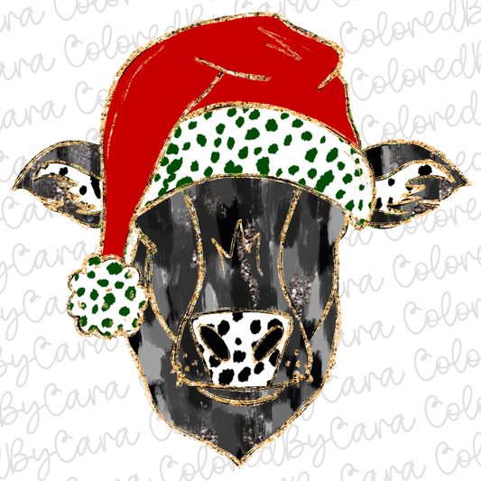 Black Angus Christmas Cow PNG File