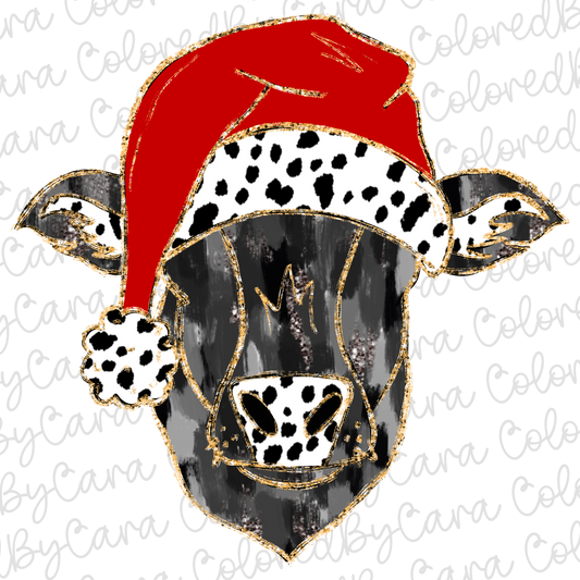 Black Angus Christmas Cow PNG File