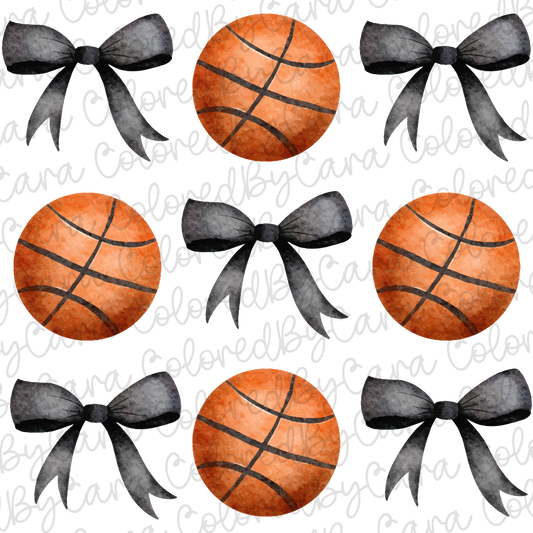 Black Coquette Bows and Basketballs PNG File