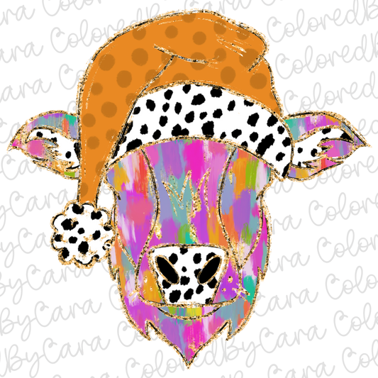 Colorful Christmas Cow PNG File