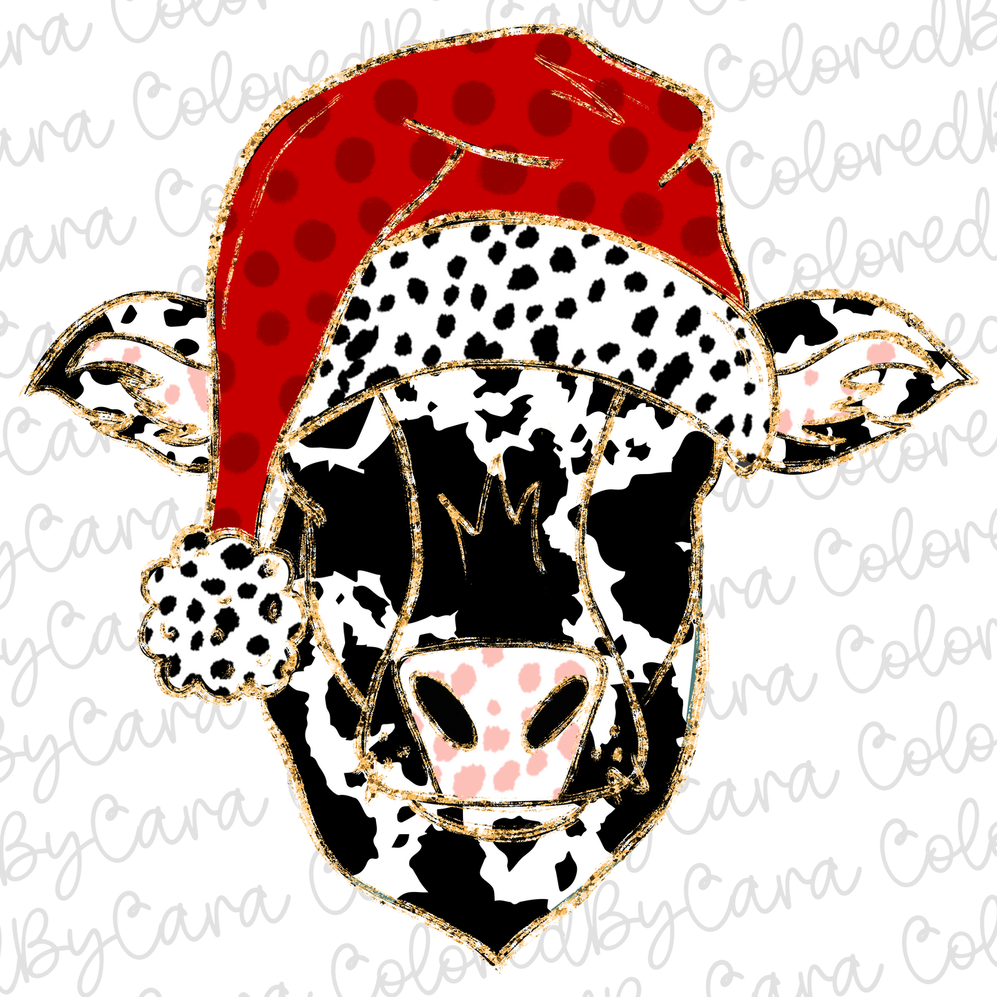 Black Speckled Christmas Cow PNG File