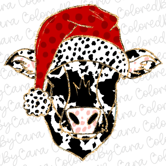 Black Speckled Christmas Cow PNG File