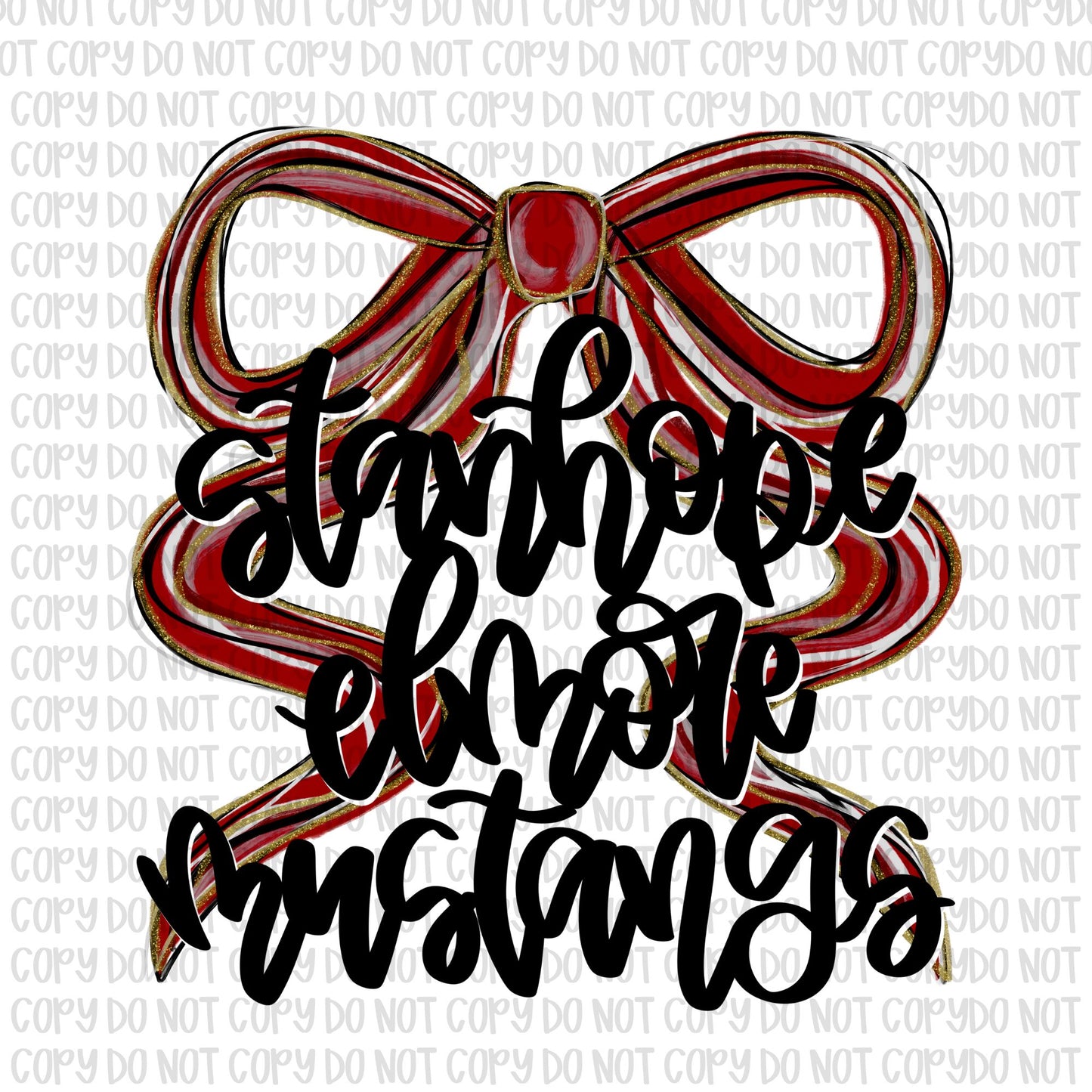 Stanhope Elmore Mustangs Bow (Black Text)- UV DTF STICKER