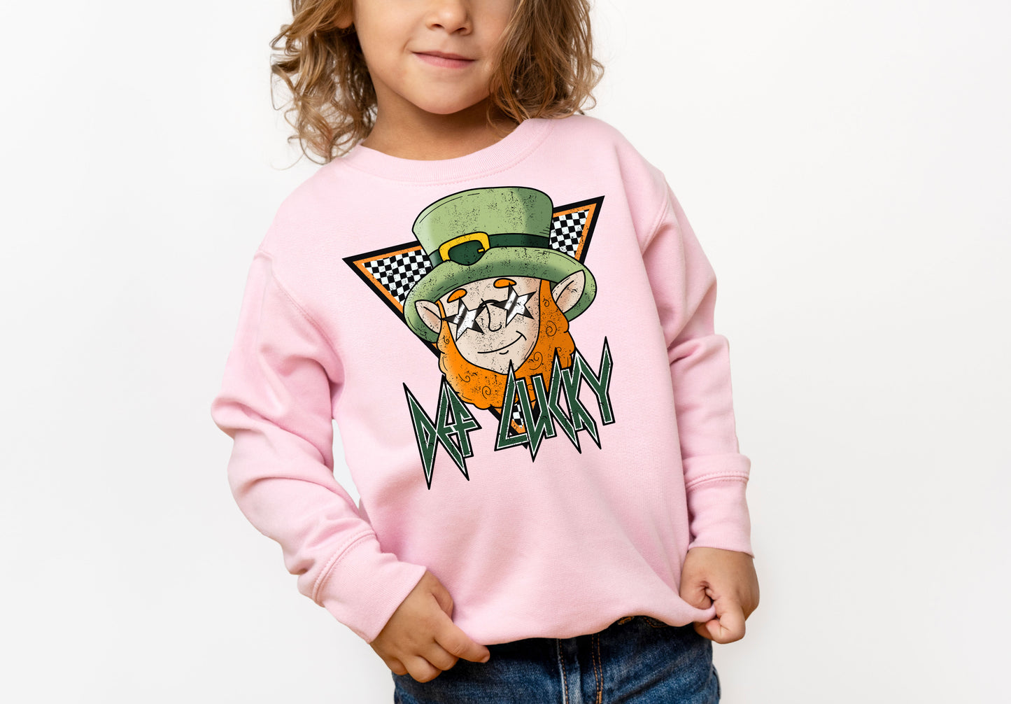 Kids Def Lucky St patty day Crewneck pink front