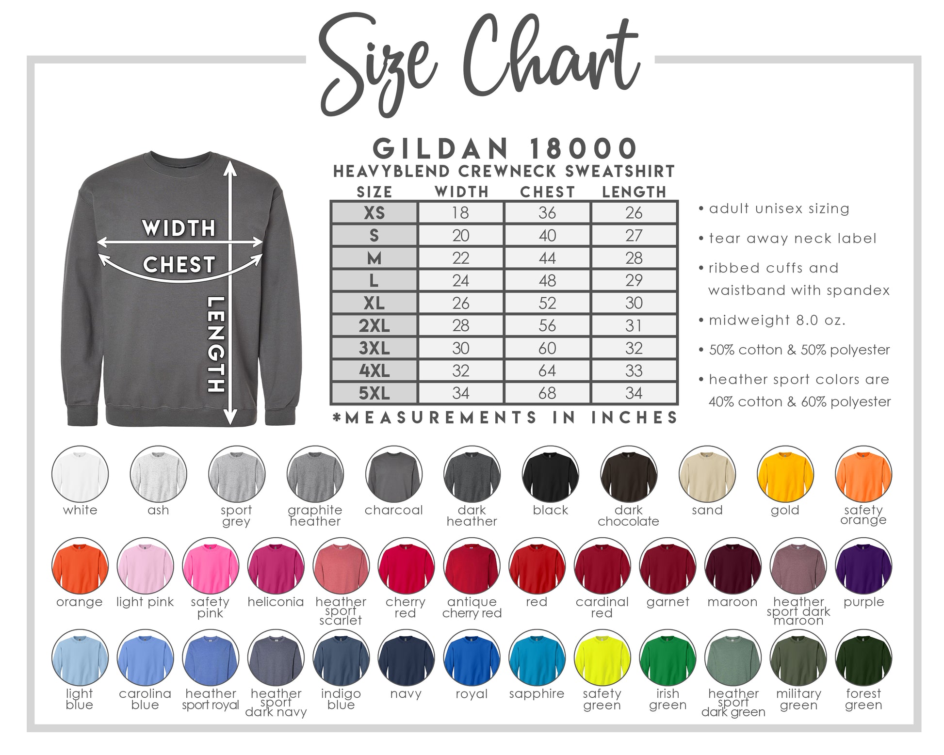 glidan crewneck size chart 