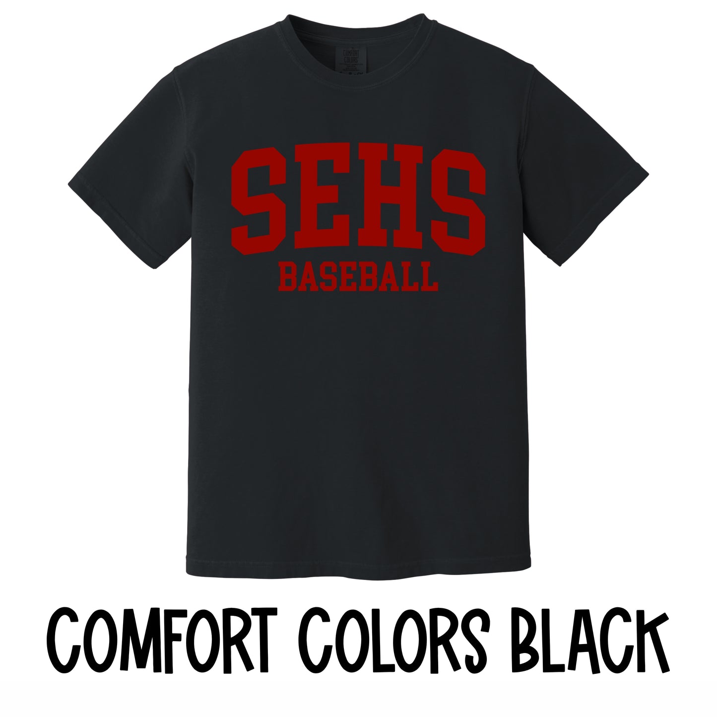 SEHS Baseball T-Shirt Red Font~Comfort Colors