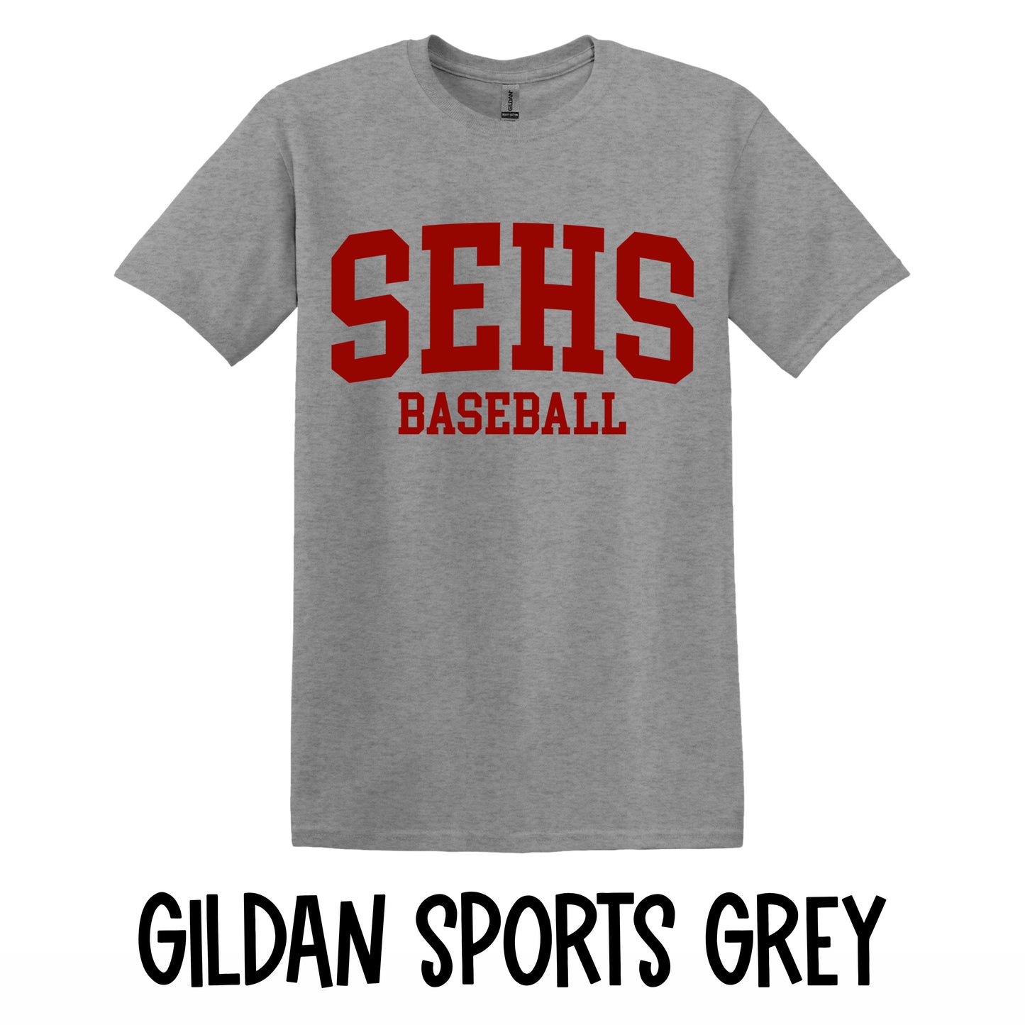 SEHS Baseball T-Shirt Red Font~Gildan