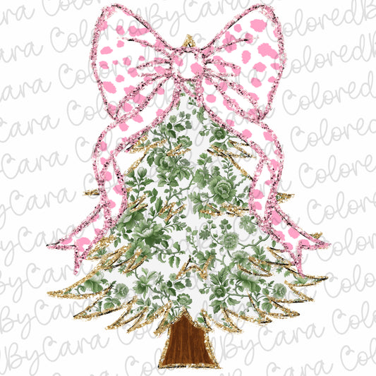 Green Floral Coquette Christmas Tree PNG File