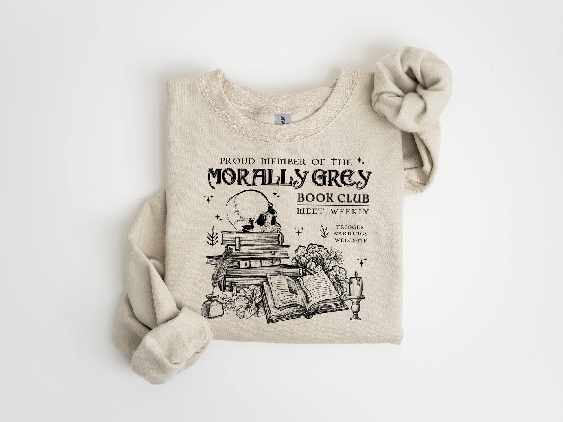 Morally Grey Book Club Sweatshirt sand front 