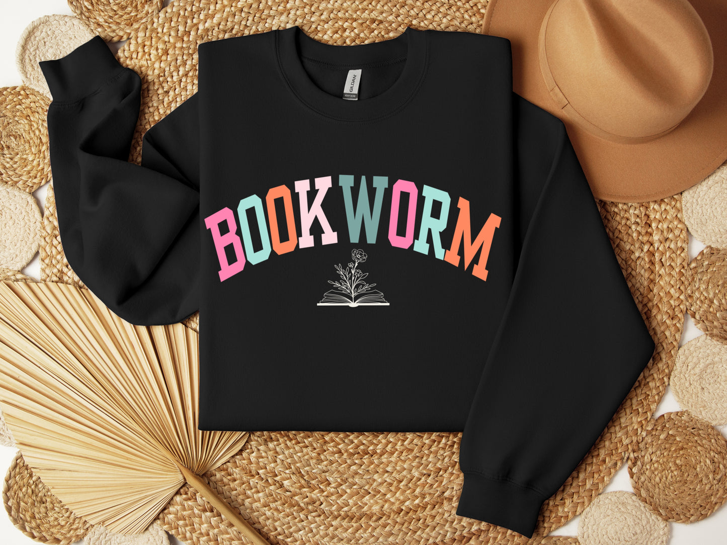 Pastel Bookworm Sweatshirt black front 