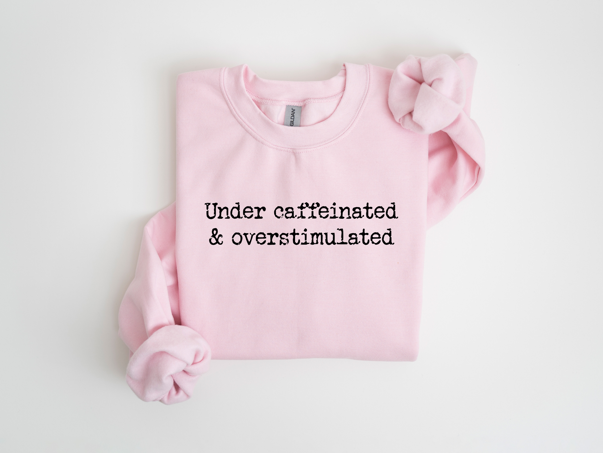 Minimalist Under Caffeinated Crewneck pink front 