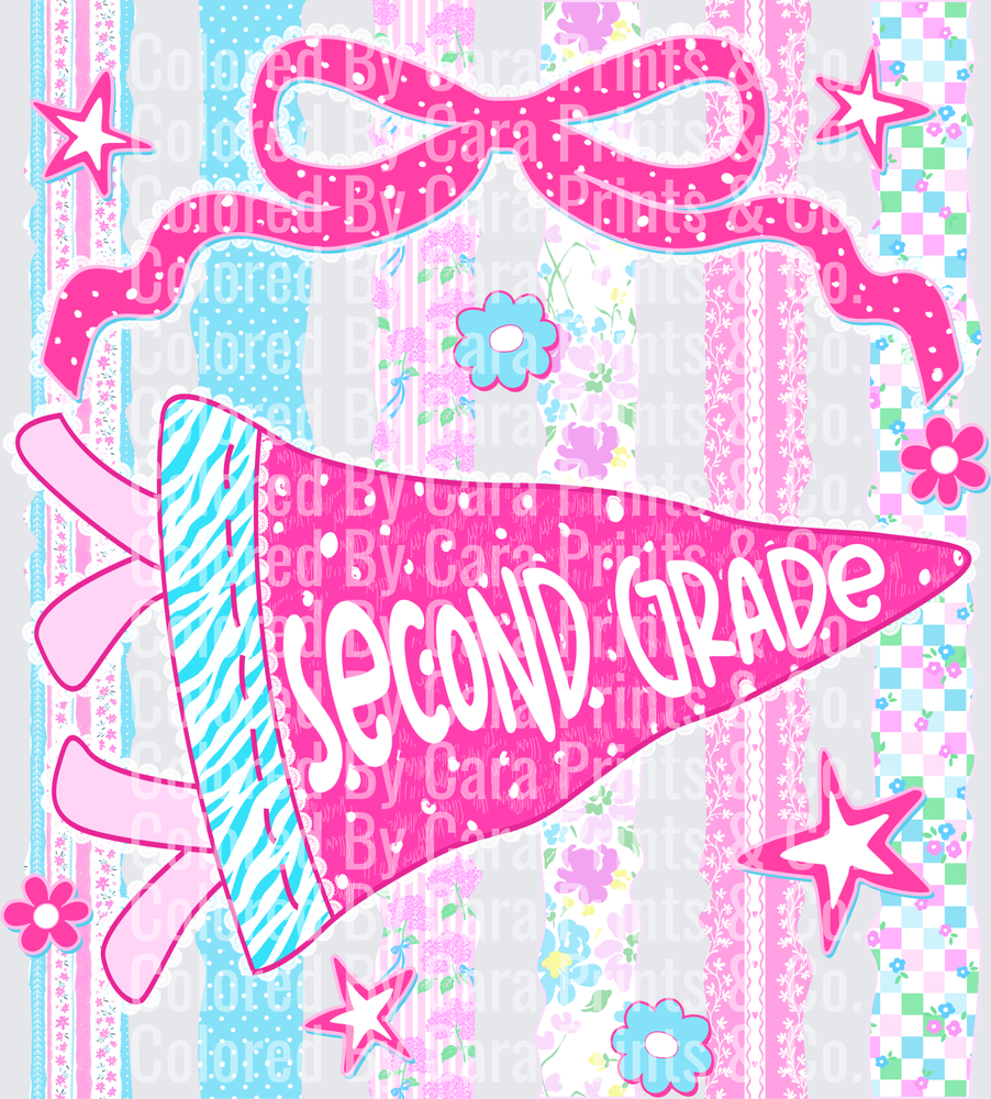 Retro Striped Second Grade Pennant