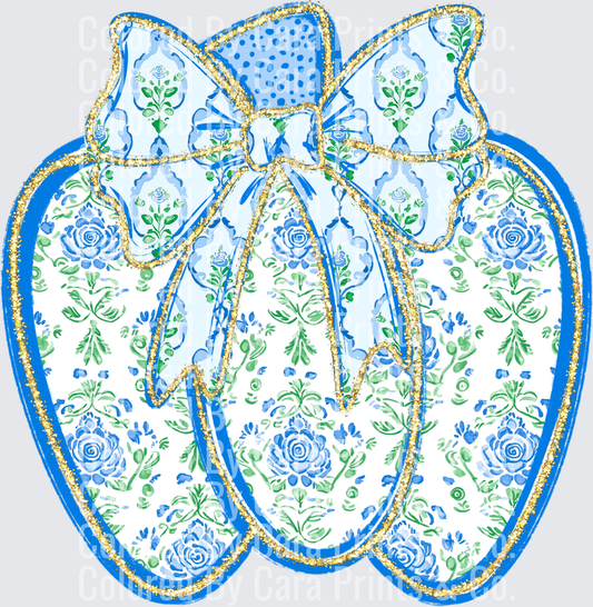 Pumpkin_With_Bow_Blue_Floral_Glitter