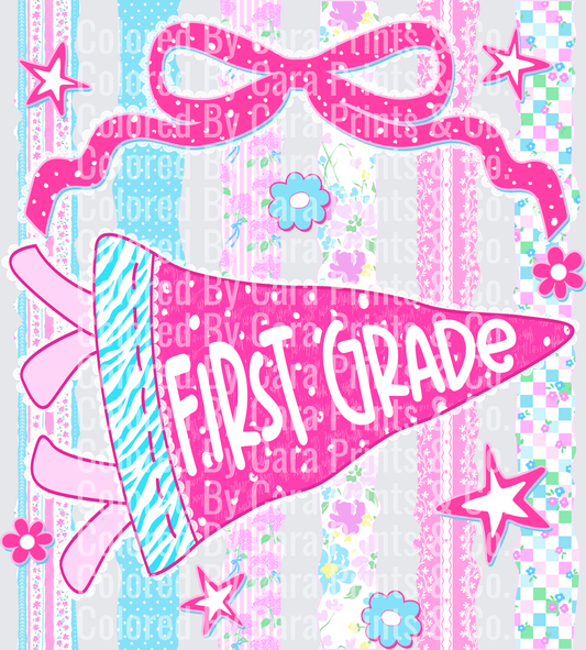 Retro Striped First Grade Pennant