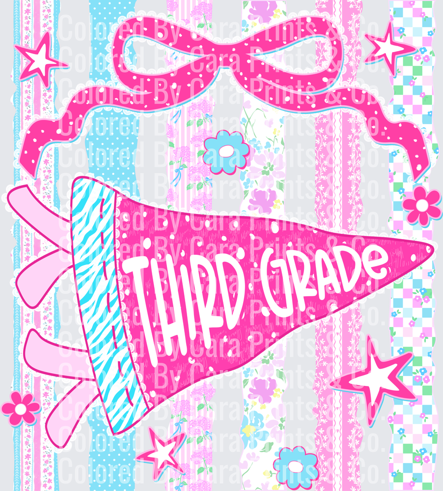 Retro Striped Third Grade Pennant