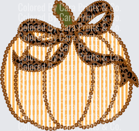 Seersucker Coquette Leopard Bow Pumpkin